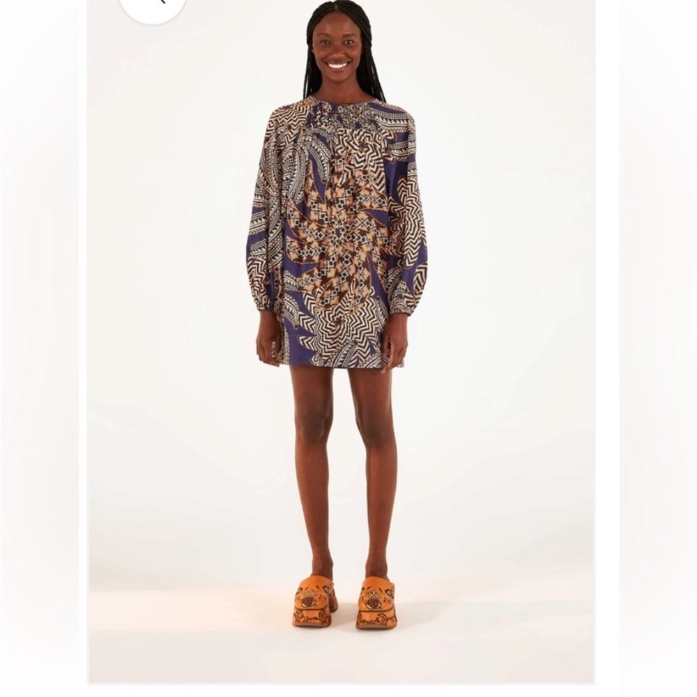 Farm Rio Yawanawa Vanahu Mini Dress Women's Size XS Balloon Sleeves